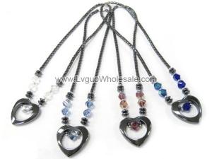 Assorted Color Glass Crystal Hematite Heart Shape Pendant Necklace